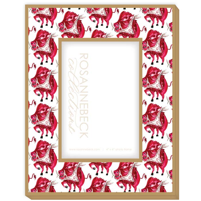 Gold Handpainted Razorback with Red Bandana 4x6 Frame