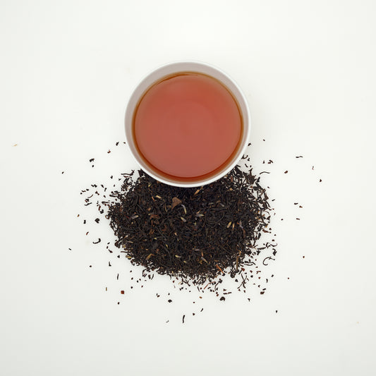 Brewed Victorian London Fog black and oolong tea with loose tea leaves