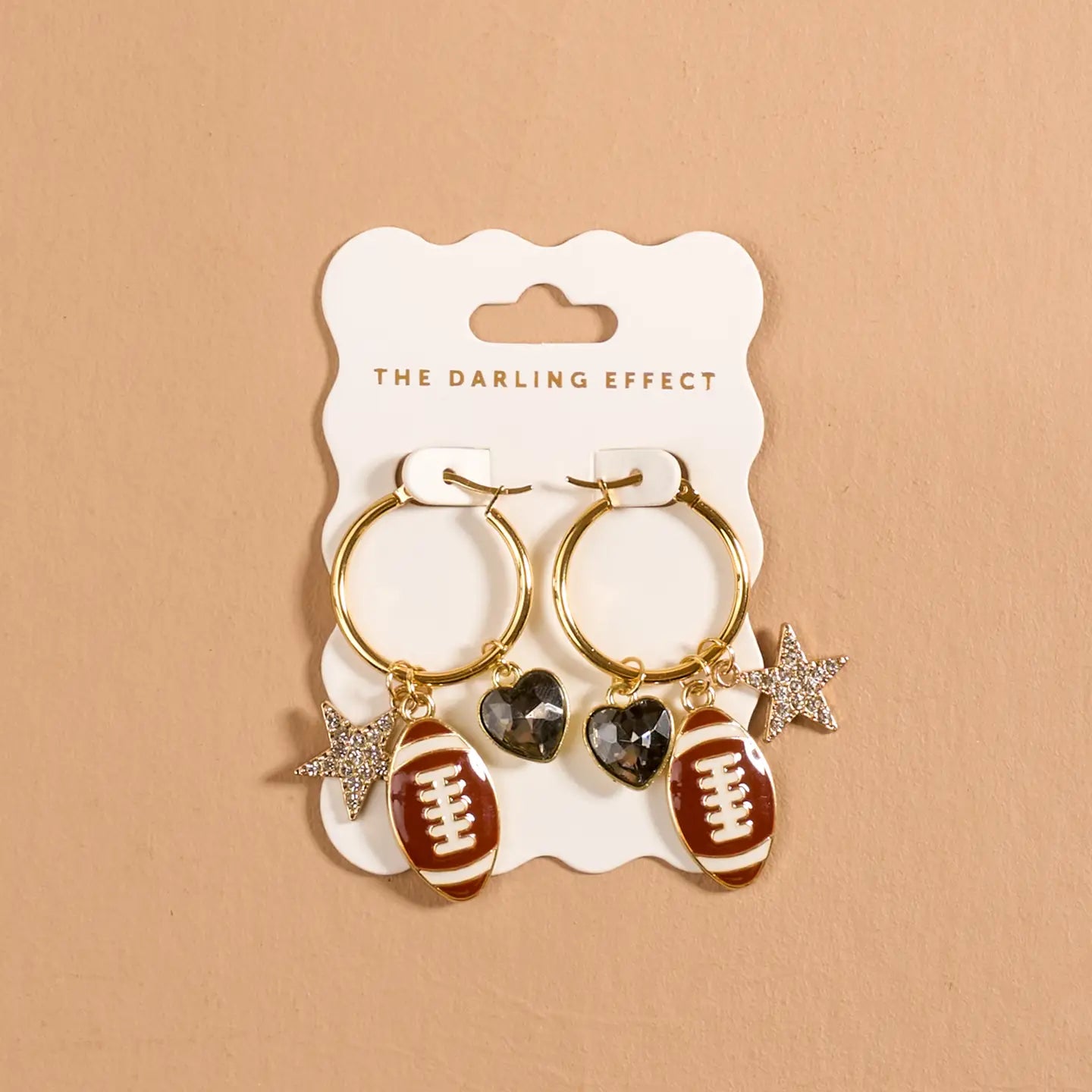 Football Charm Hoop Earrings | Gold Game Day Dangle Earrings
