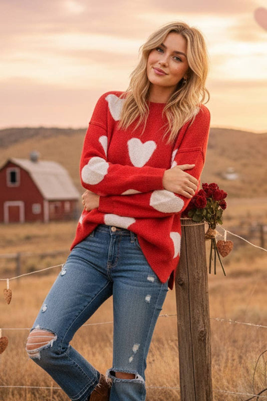 Oversized Side Slit Heart Sweater