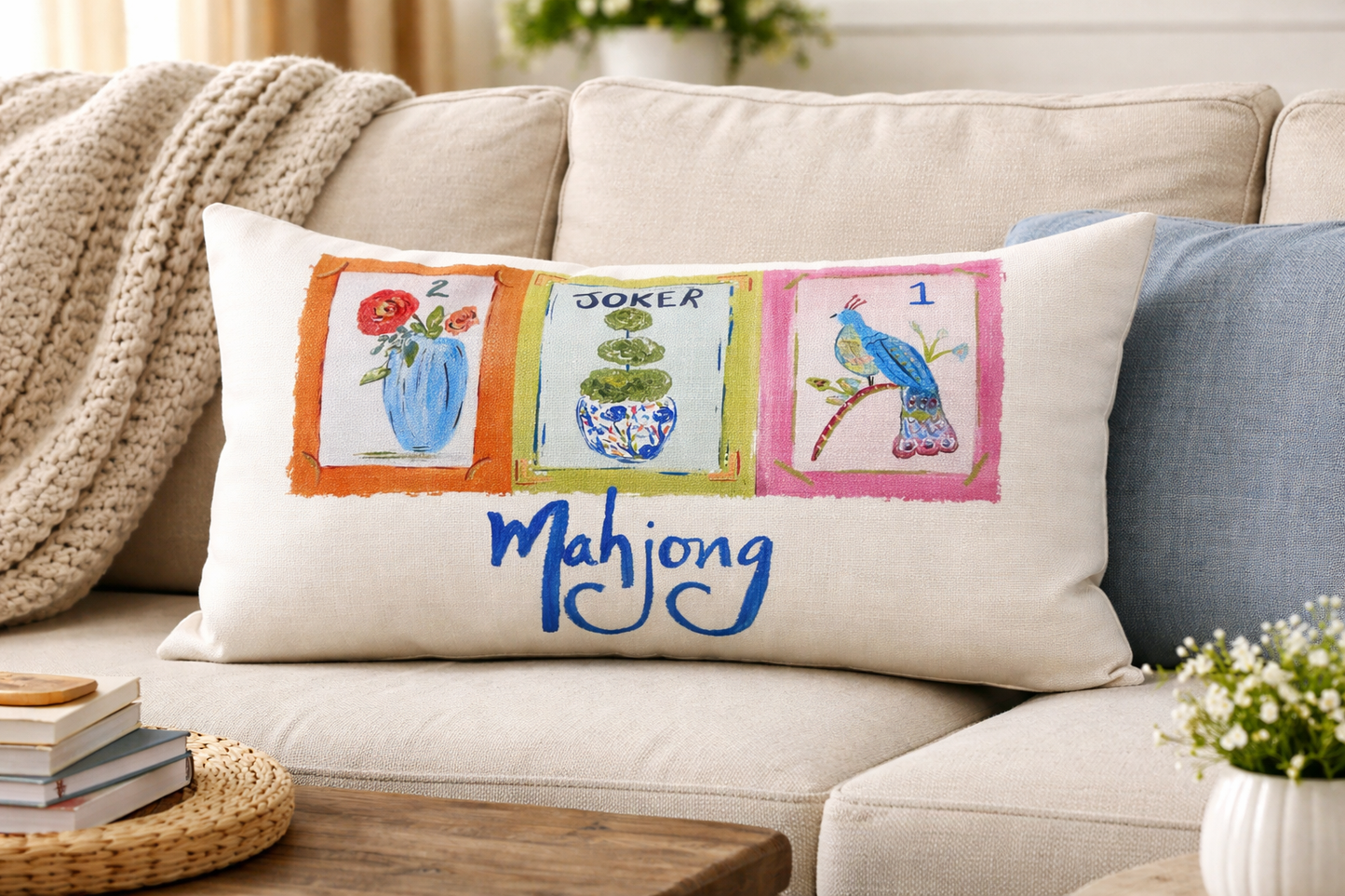 Mahjong Garden Party Lumbar Pillow