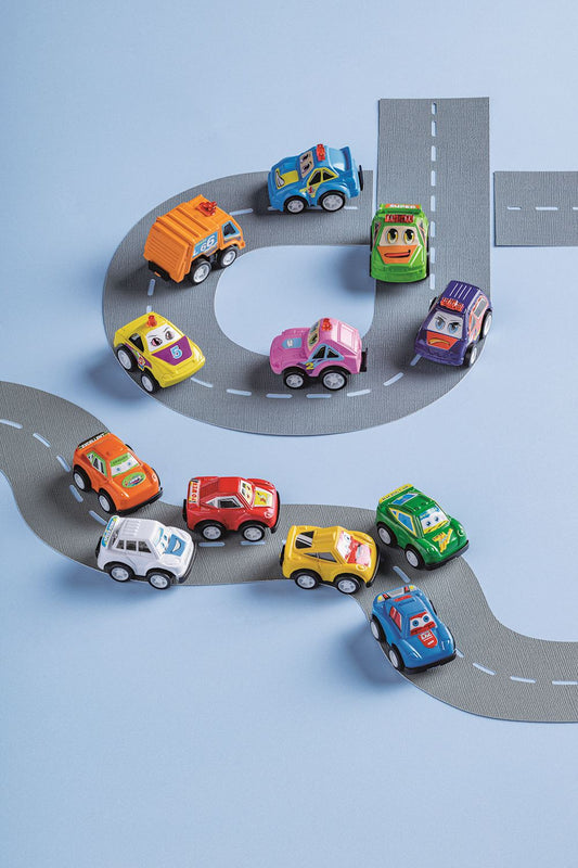 Mud Pie Race Car Rally pullback toy cars racing on a play road