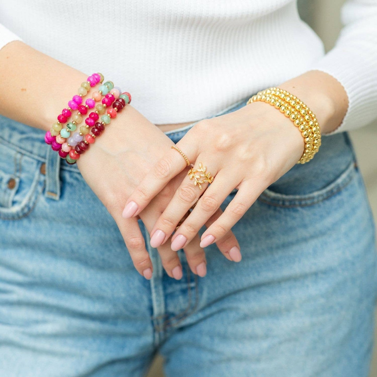 Large Stone Bracelets with Gold Bead Accents: Bright