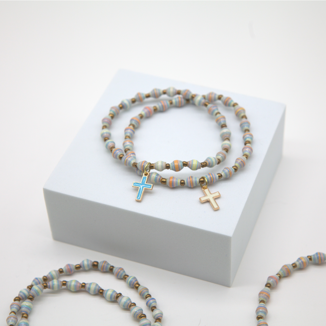 Blue Cross Charm Stretchy Bracelet