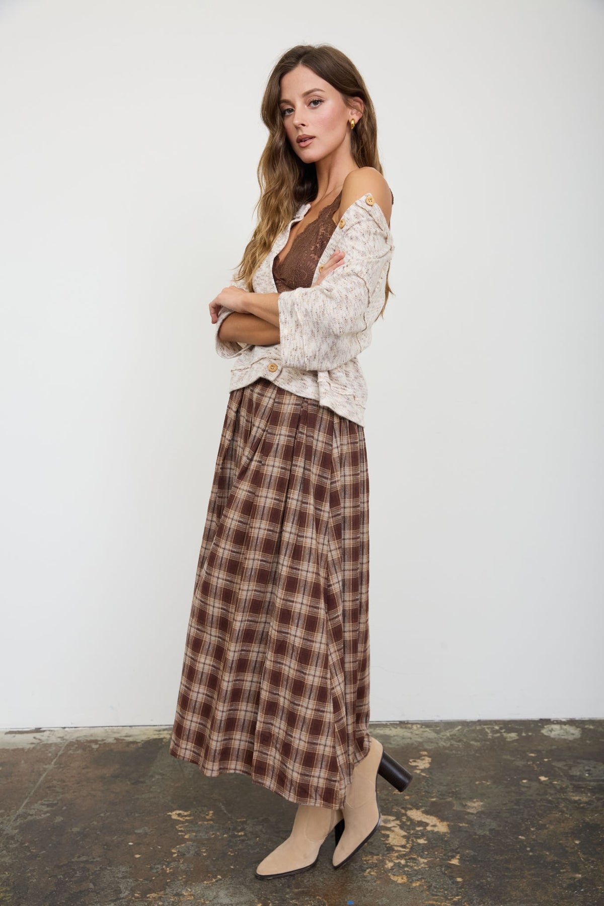 The Sutton Plaid Pleated Midi Skirt