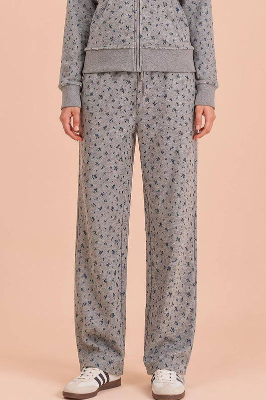 Blue ditsy floral lounge pants with drawstring waistband and side pockets