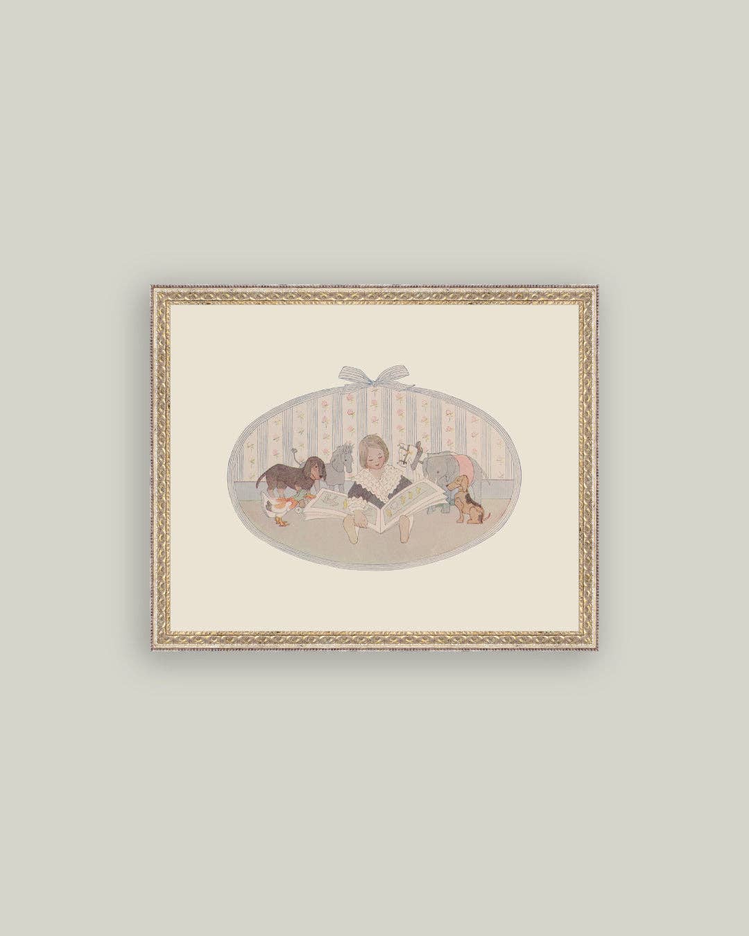 Reading Nursery Rhymes Framed Antique Art: 7x5