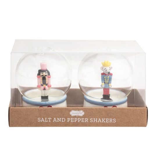 Mud Pie Nutcracker Christmas snow globe salt and pepper shakers in original retail gift packaging