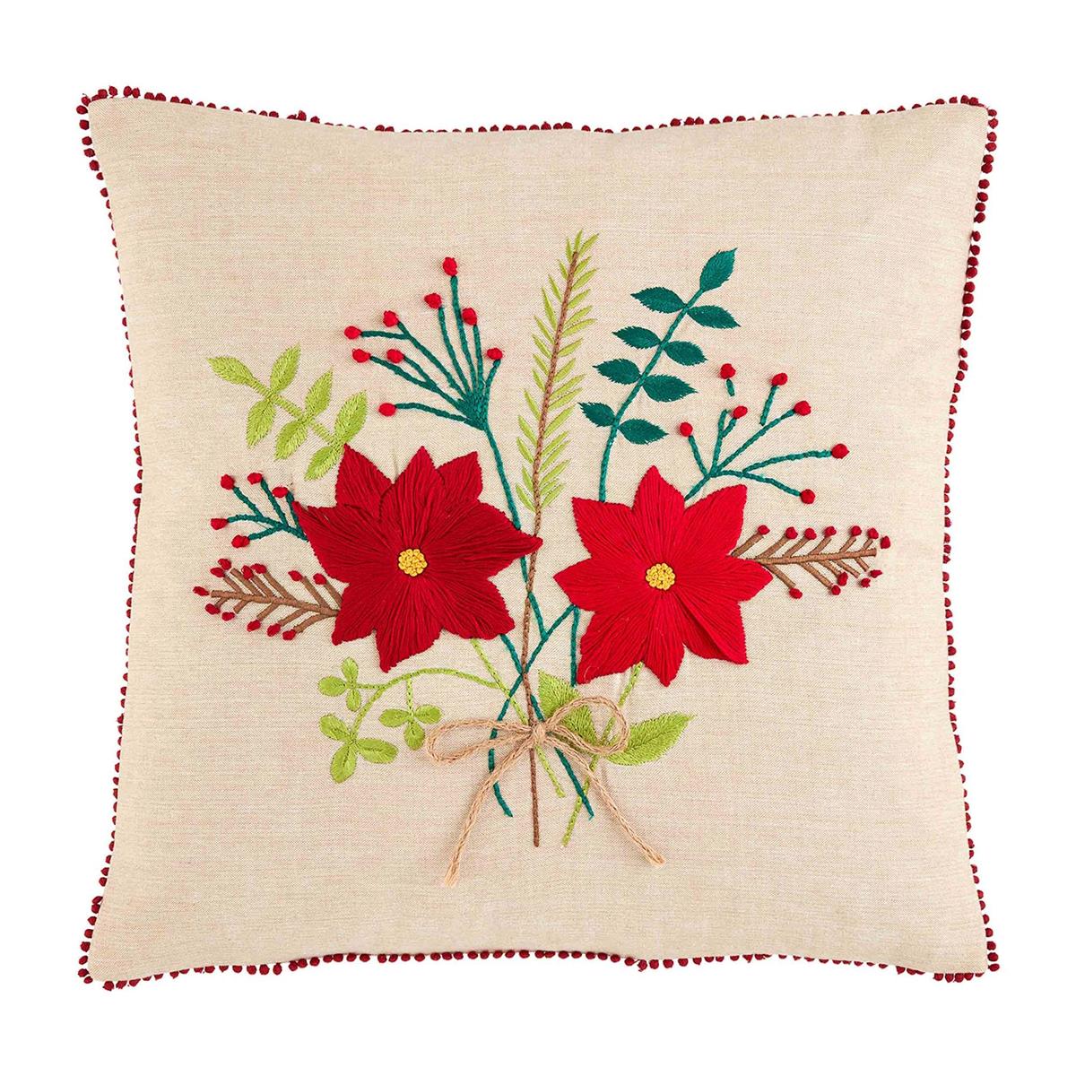 Bouquet Poinsettia Embroidered Pillow