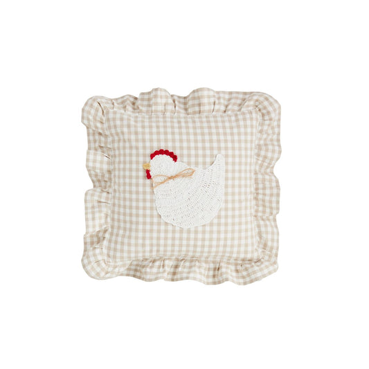Gingham Crochet Farm Pillow