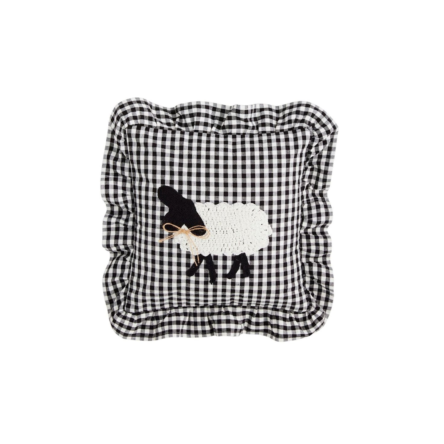 Gingham Crochet Farm Pillow