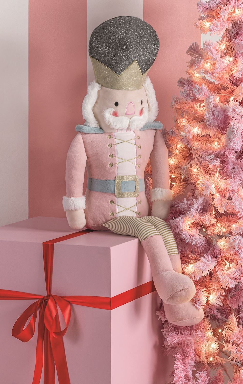 Mud Pie 36 inch pink Christmas nutcracker large plush holiday decoration