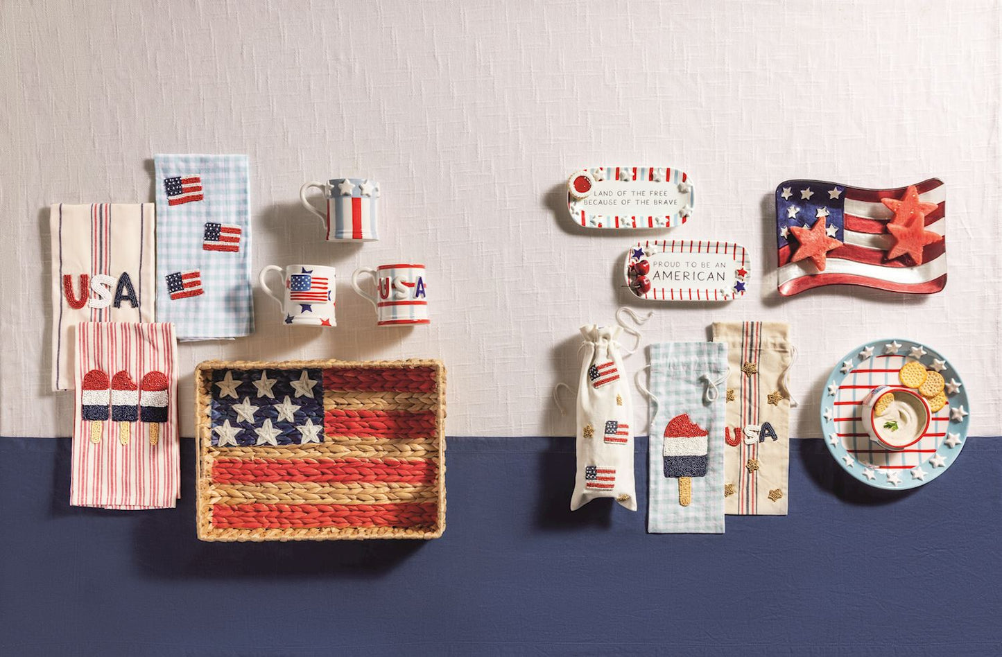 Americana Water Hyacinth Flag Tray – Handwoven Patriotic Decorative Tray
