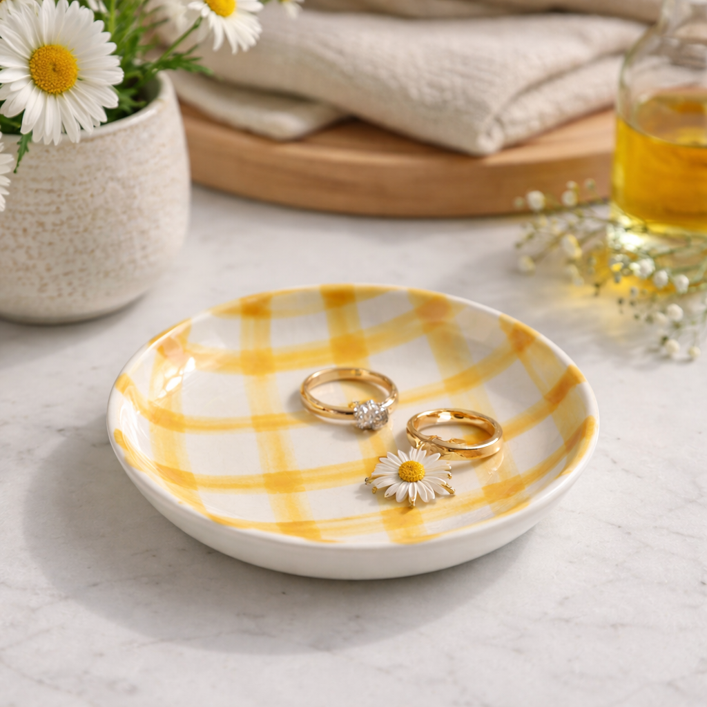Sunshine Check Stoneware Dish