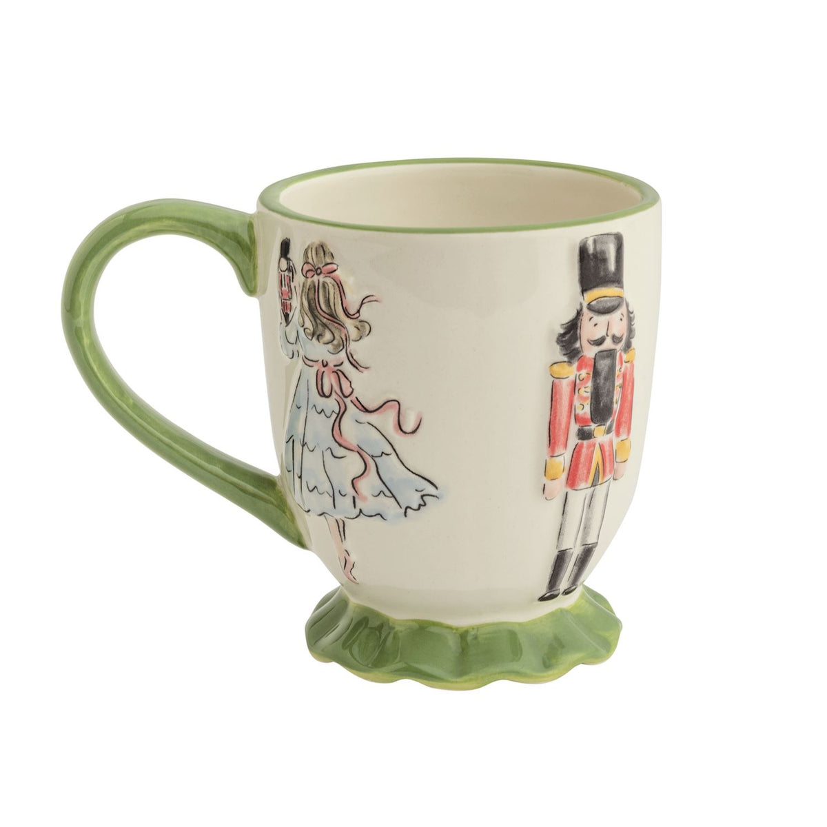 Mud Pie Nutcracker Ballet Christmas pedestal mug with Clara and nutcracker 10 oz