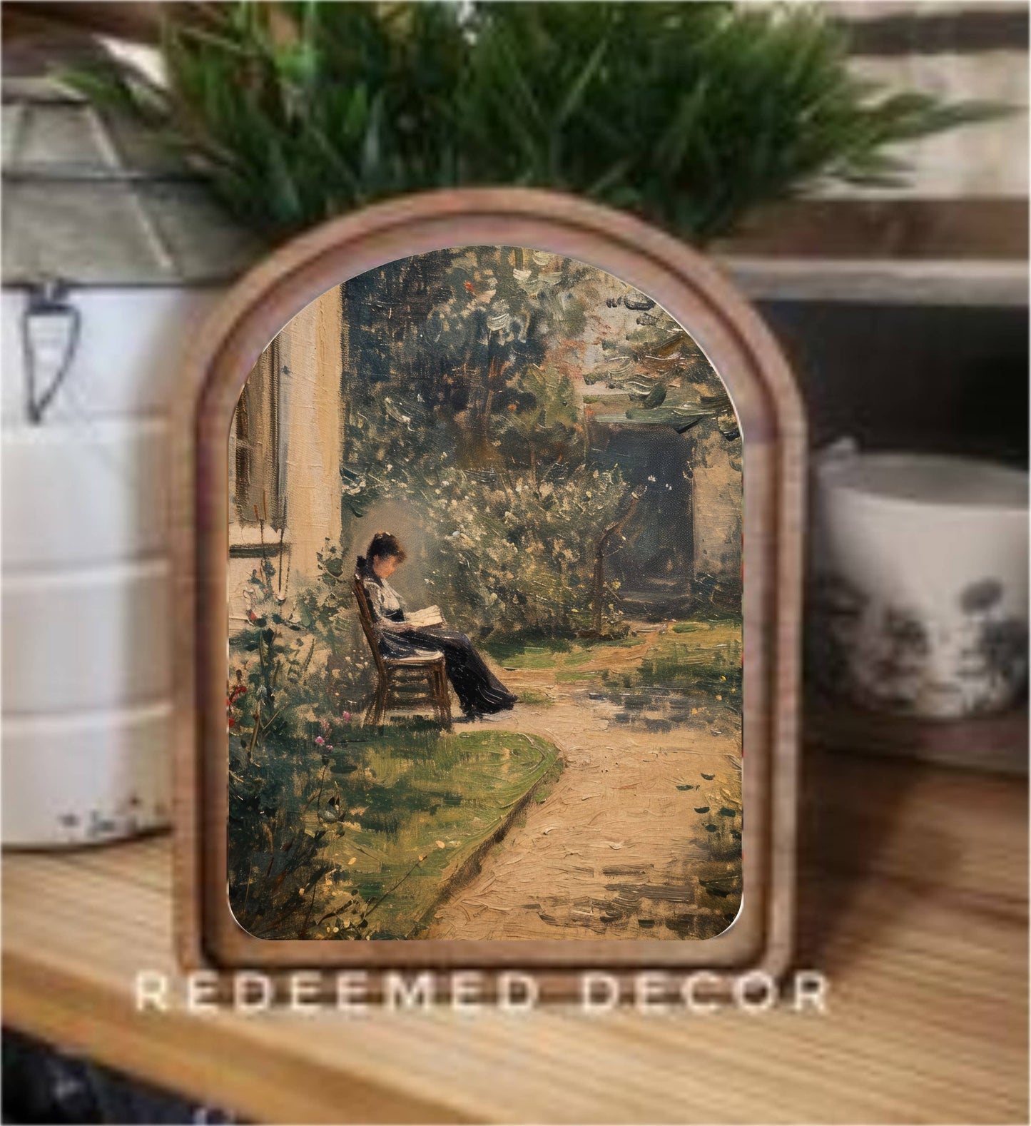 Arch Top Woman Reading Framed Art : 6x8"