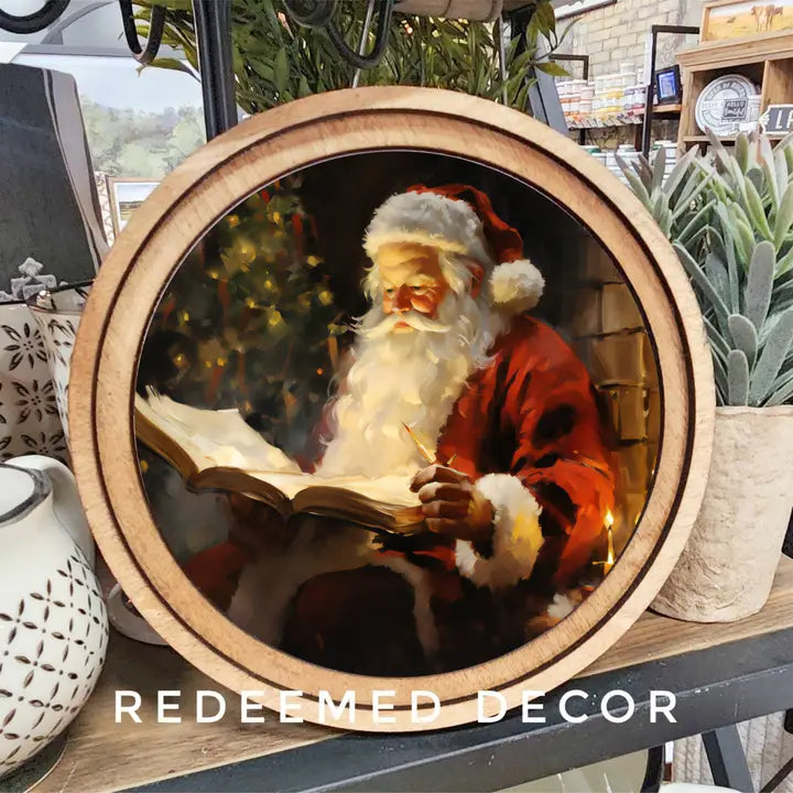 Round Santa Reading Book Print