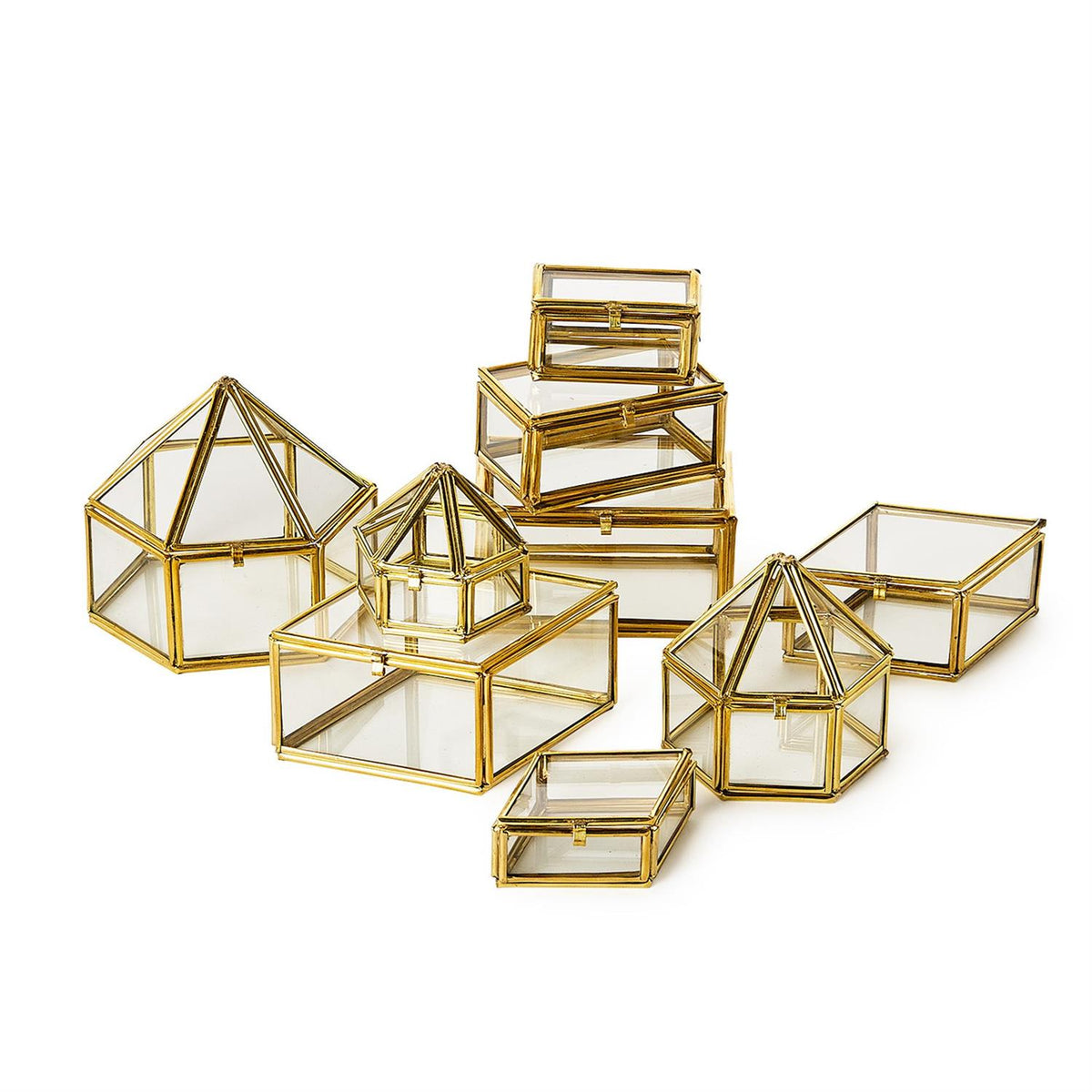Brass & Glass Nesting Trinket Boxes | Decorative Keepsake Storage Set of 3