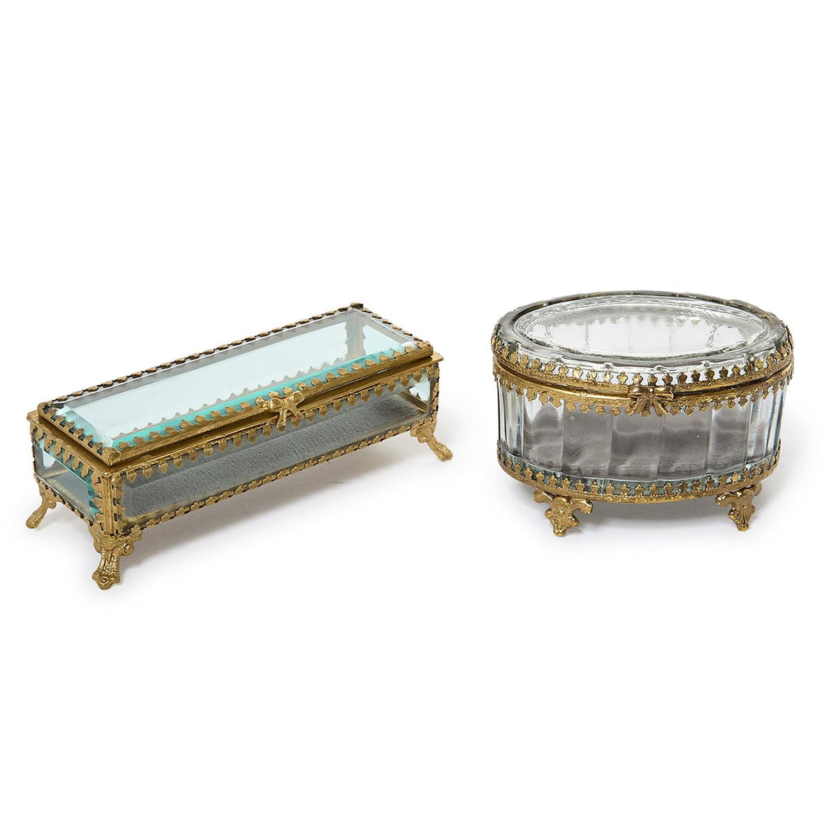 Vintage Glass & Brass Jewelry Box | Velvet-Lined Keepsake Box