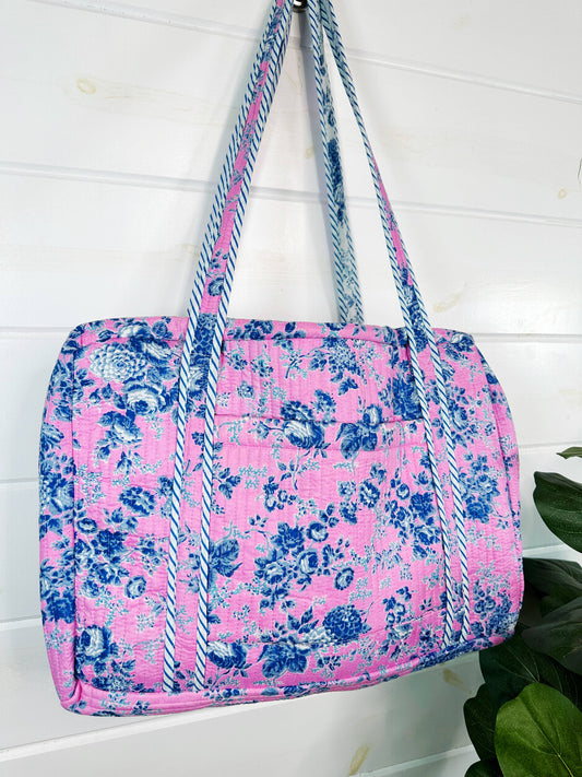 Quilted Duffle Bag | Cottage Floral Weekender Overnight Bag