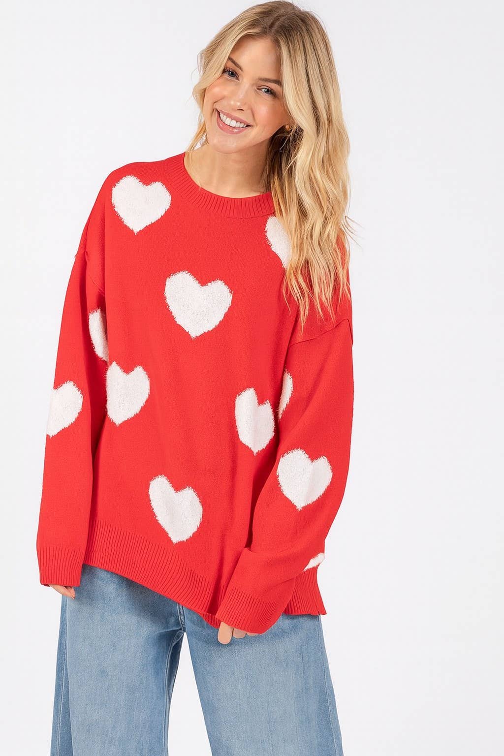 Oversized Side Slit Heart Sweater