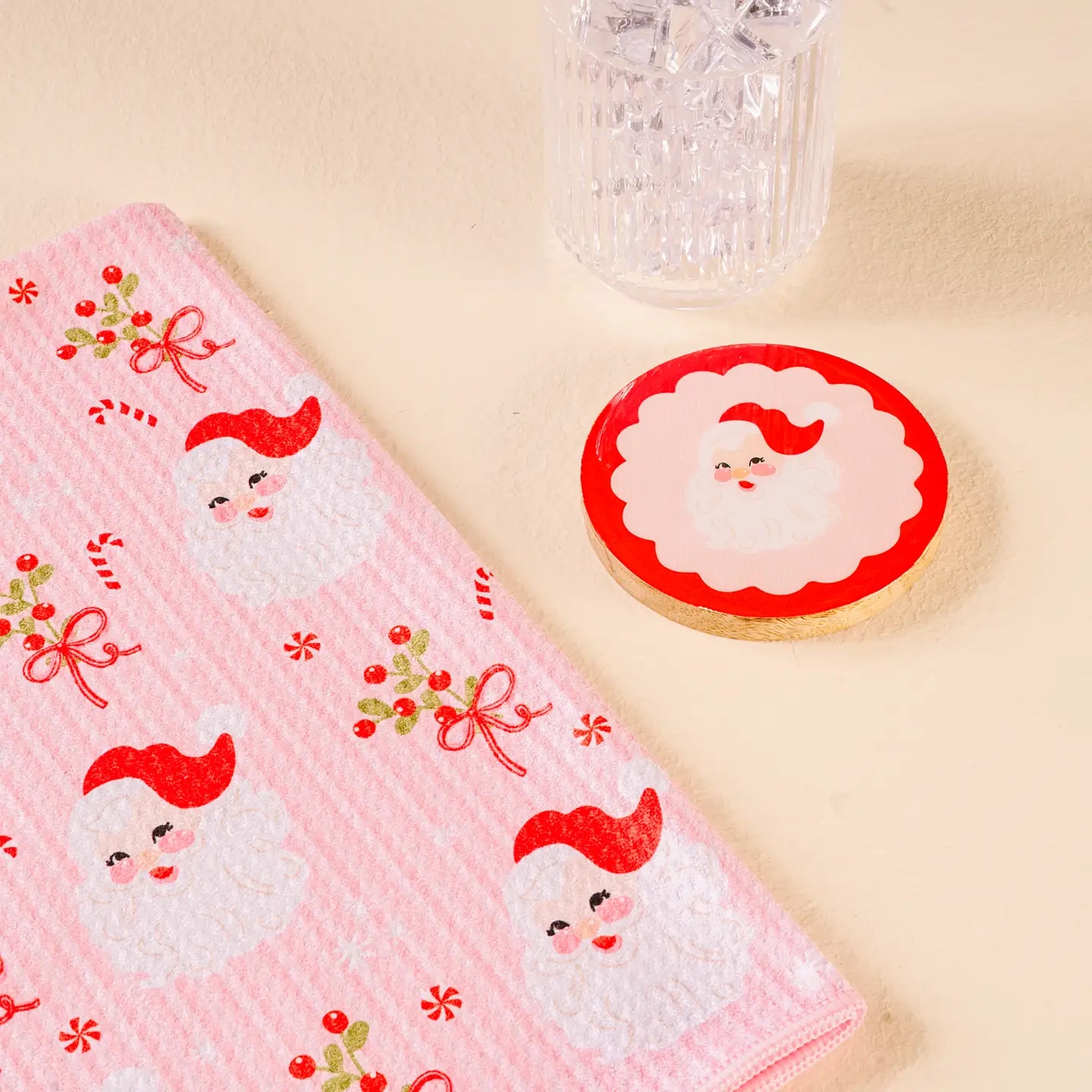 Holly Jolly Santa Waffle Tea Towel