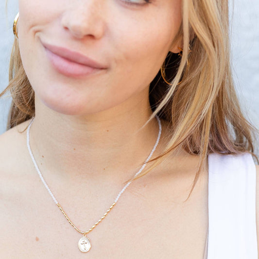 Delicate Stones W/Heart Cross Necklace