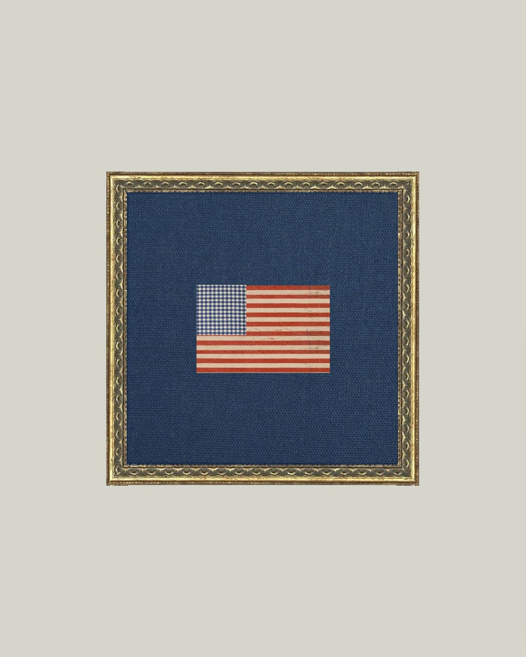 Gingham Flag Framed Antique Art: 6x6