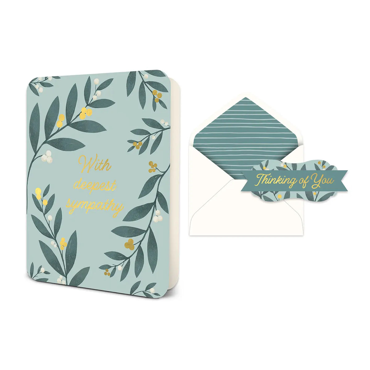 With Deepest Sympathy Deluxe Greeting Card with botanical design, lined envelope and Thinking of You seal