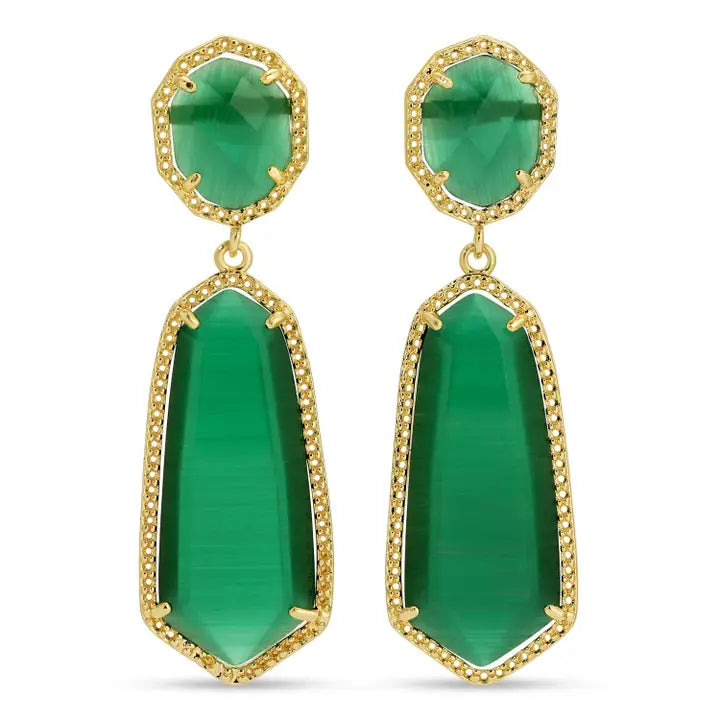 Long Double Drop Stone Stud Earrings