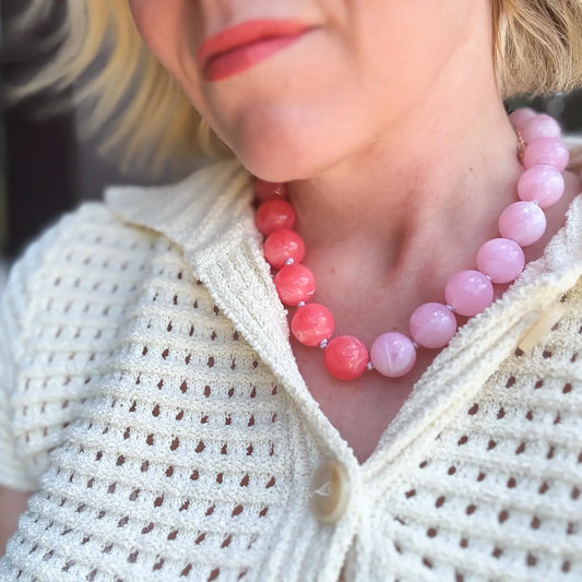 Judy pink chunky beaded statement necklace with oversized resin beads