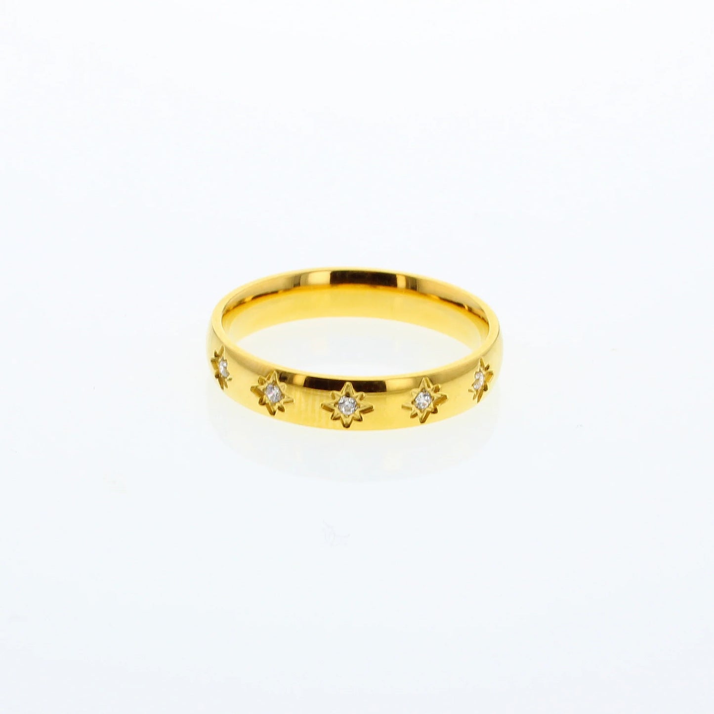 Gold Marlow CZ star ring featuring a polished gold vermeil band with sparkling cubic zirconia celestial star accents