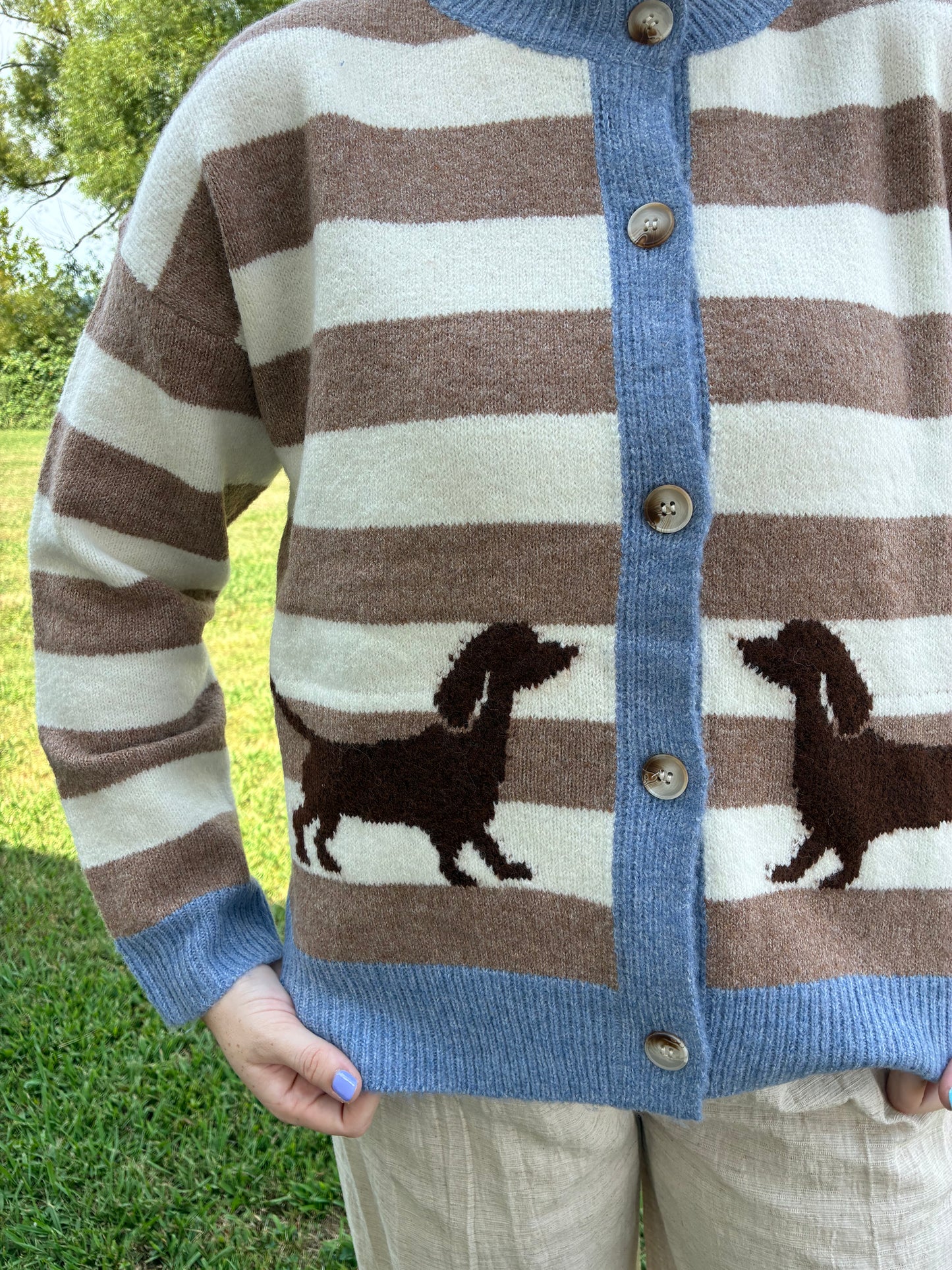 The Dottie Dachshund Striped Cardigan