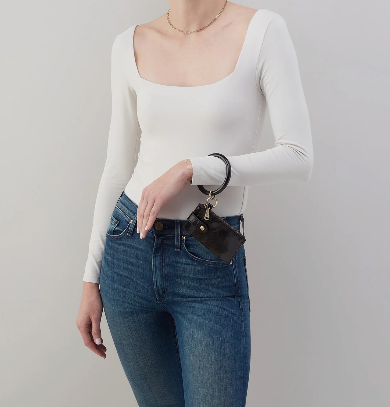 HOBO Ring Credit Card Wristlet | Leather Card Case with Zip Pocket
