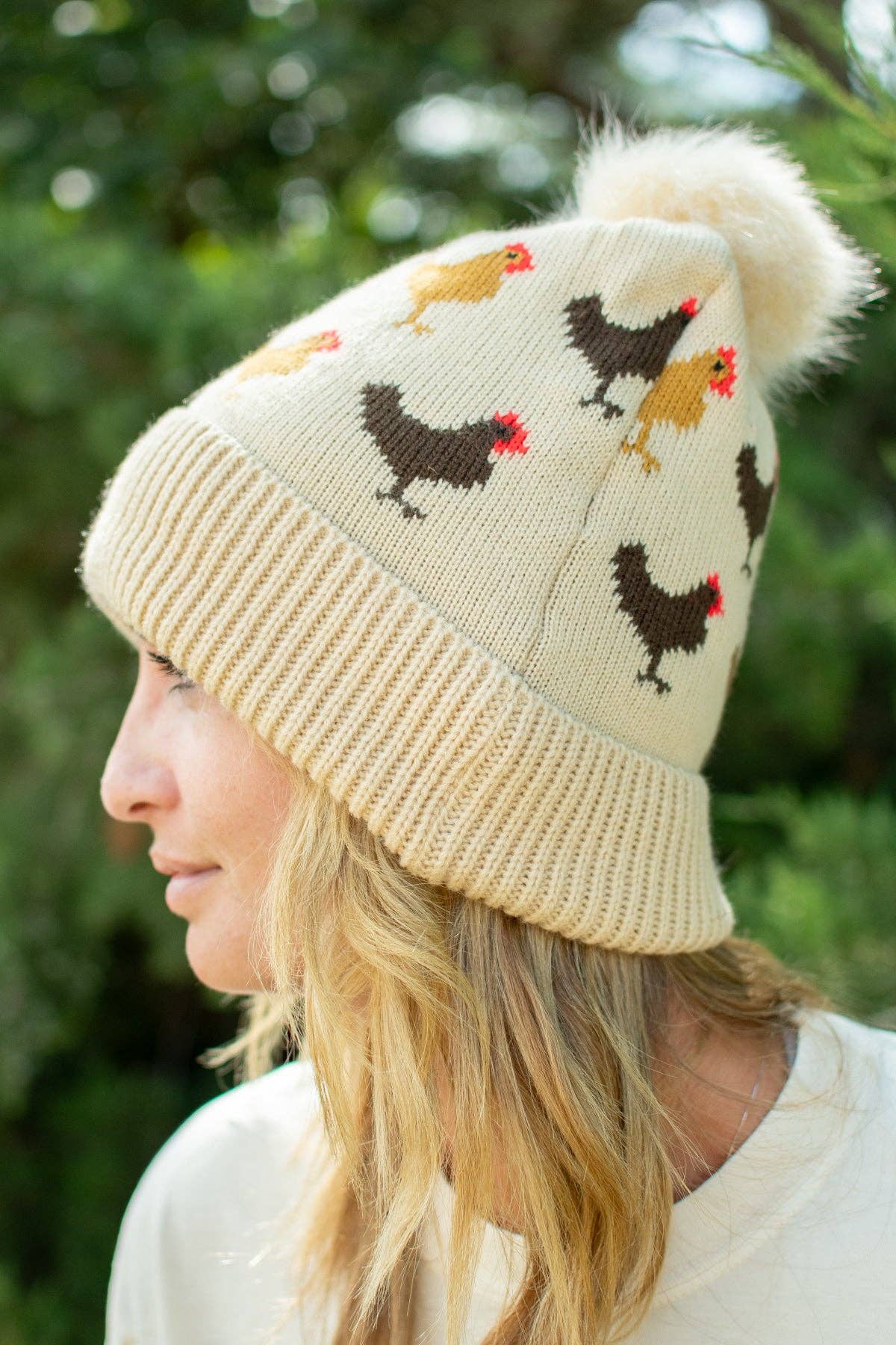 Chicken Knit Pom Beanie
