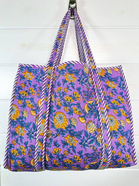 Cotton Quilted Tote Bag | Large Shopping Tote Bags | Floral