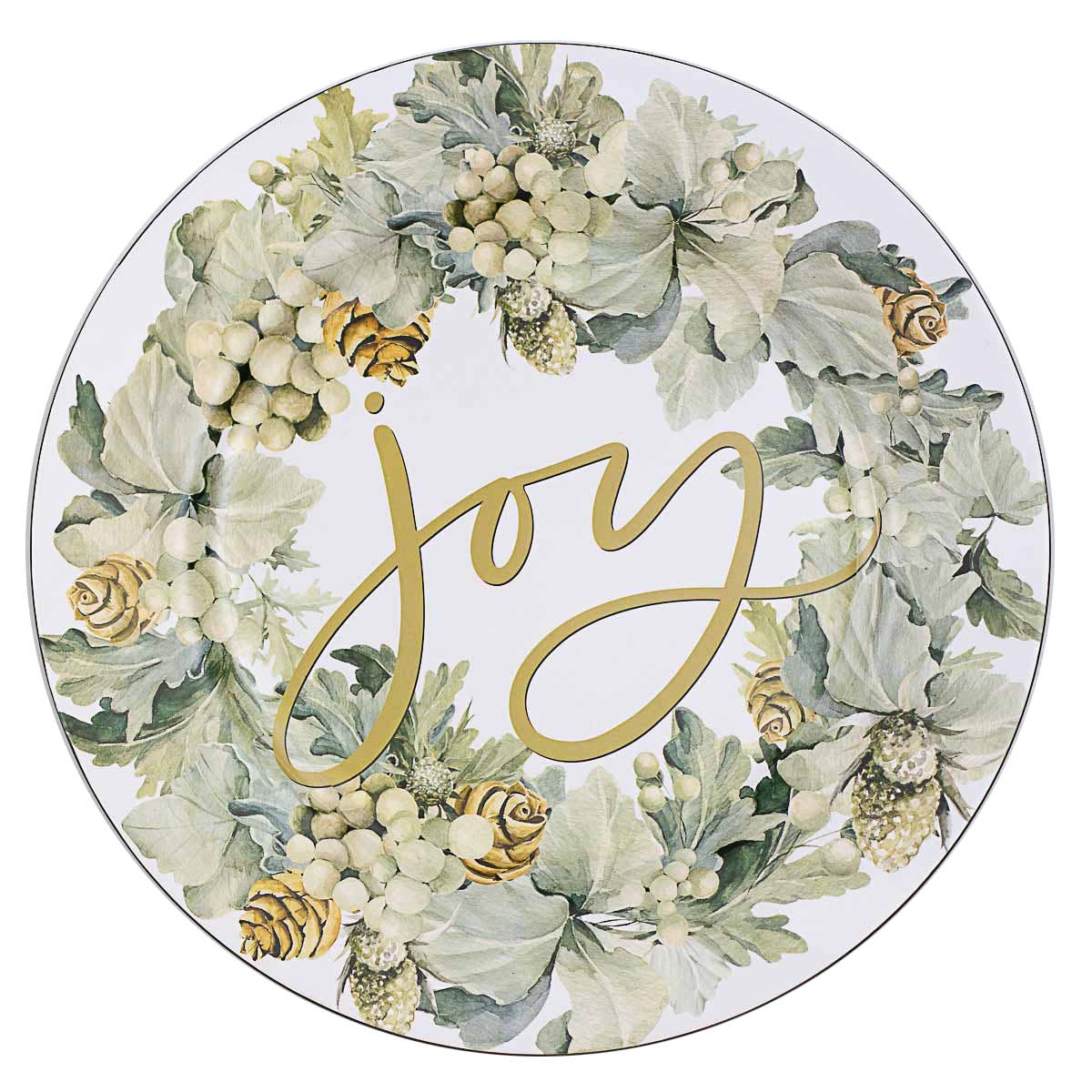 Emerald Wreath Charger White/Gold 13"