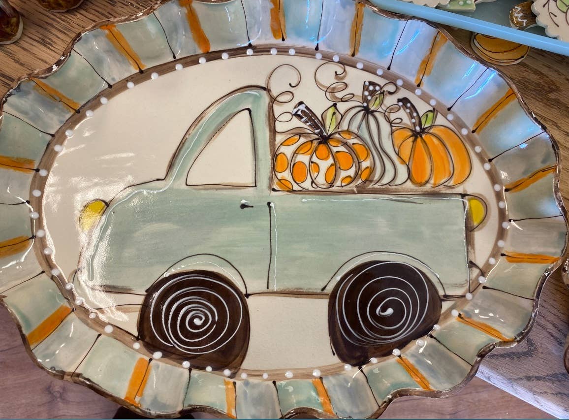 Truck with pumpkins Small Oval Tray