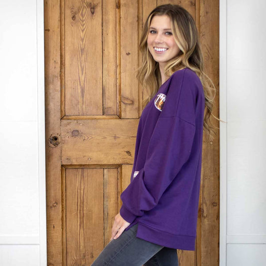Football Queen Sequin Sweatshirt Purple/Brown/White
