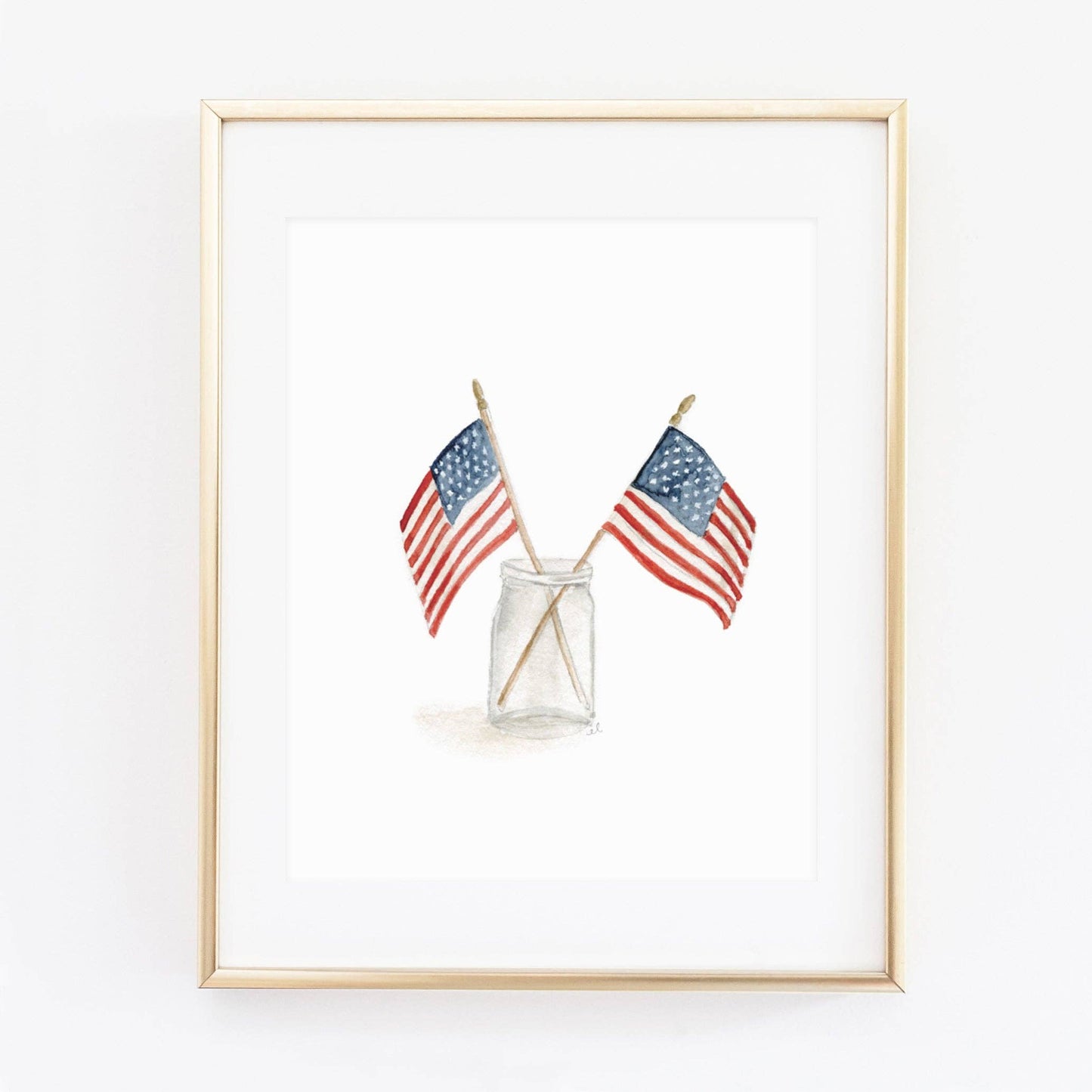 Flags in Mason Jar Watercolor Print