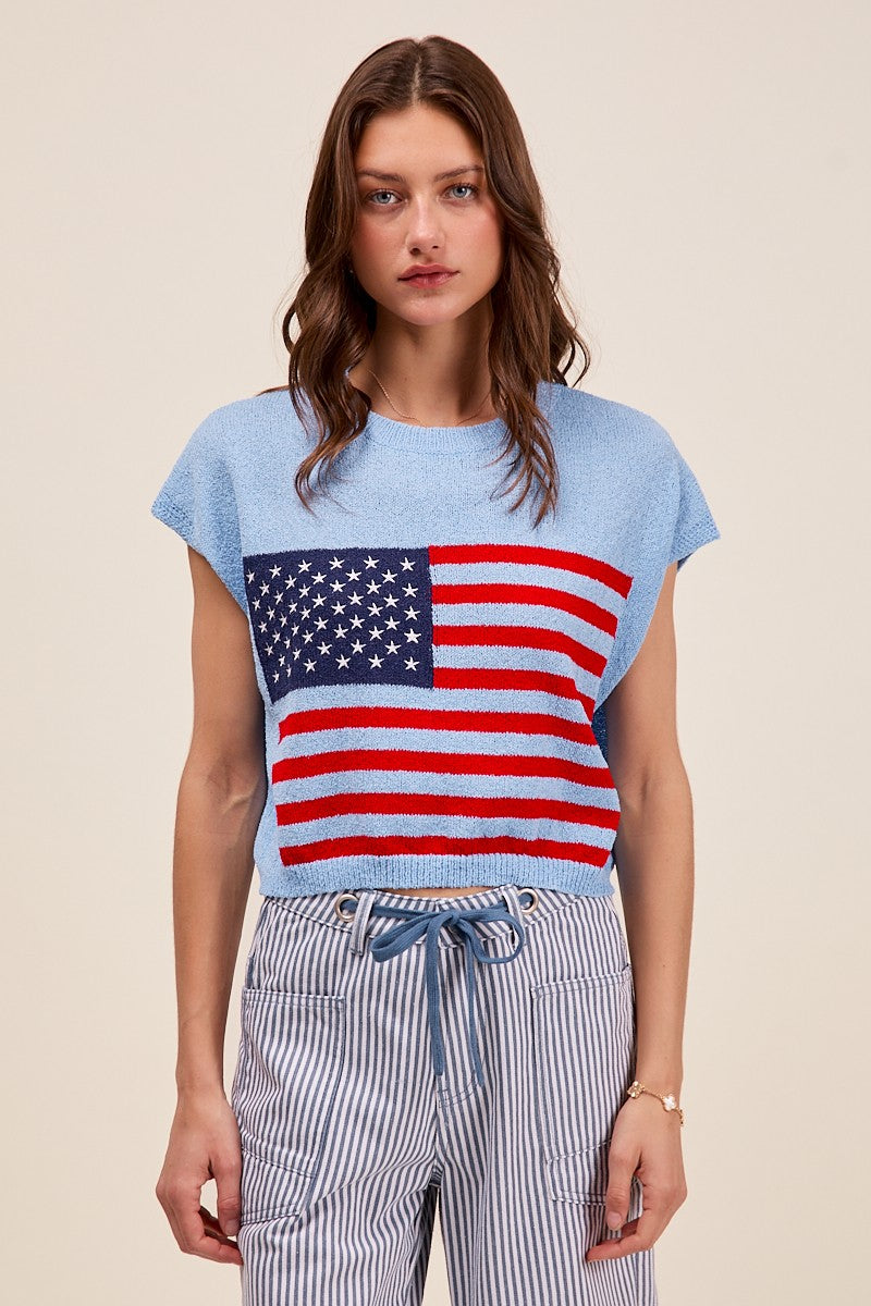 American Flag Boxy Fit Sweater Top