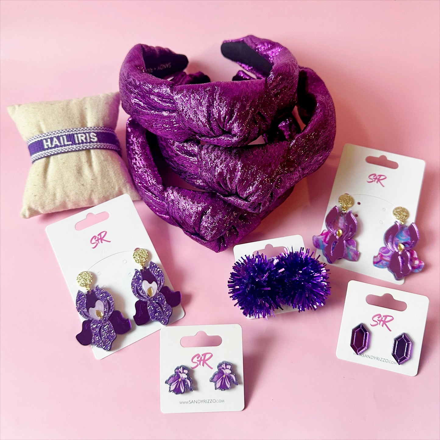 Purple Tinsel Party Pom Stud