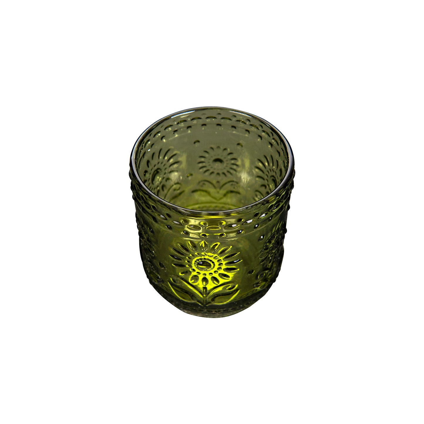 Green Embossed Floral Drinking Glass | 12 oz