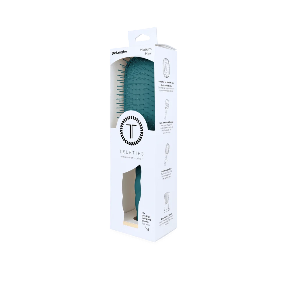TELETIES Detangler Hair Brush for Medium Hair Teal With It in retail packaging