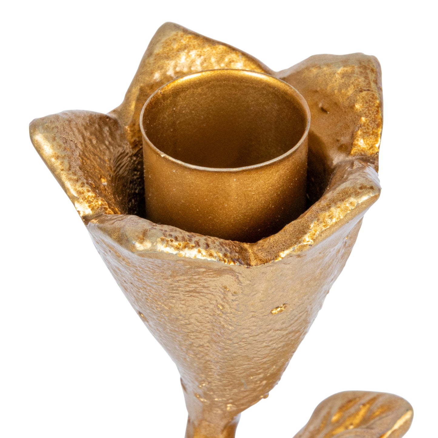 Hand Forged Cast Iron Flower Taper Holder w/ Flower & Bird