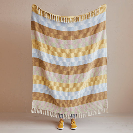 The Meadow multicolor striped recycled cotton throw blanket with fringe