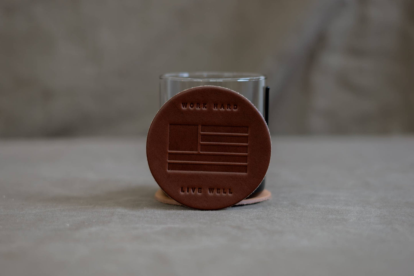 Leather Coaster | Work Hard Live Well