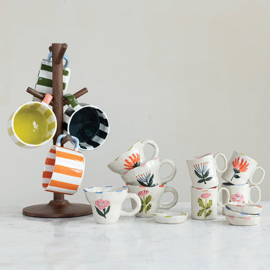 Wildflower Garden 5 oz child-size hand-painted stoneware mugs with four colorful floral designs
