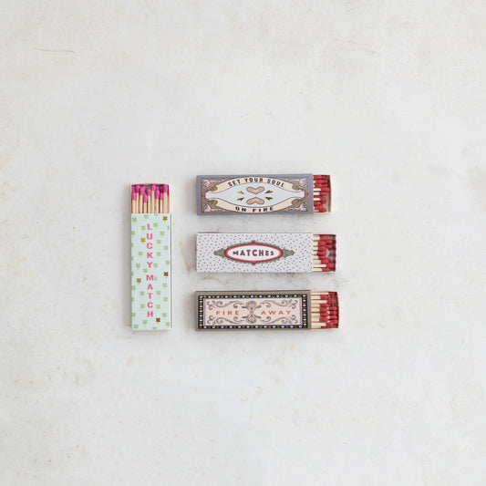Vintage decorative safety matches in colorful matchboxes with sayings – candle matches and home décor accessory