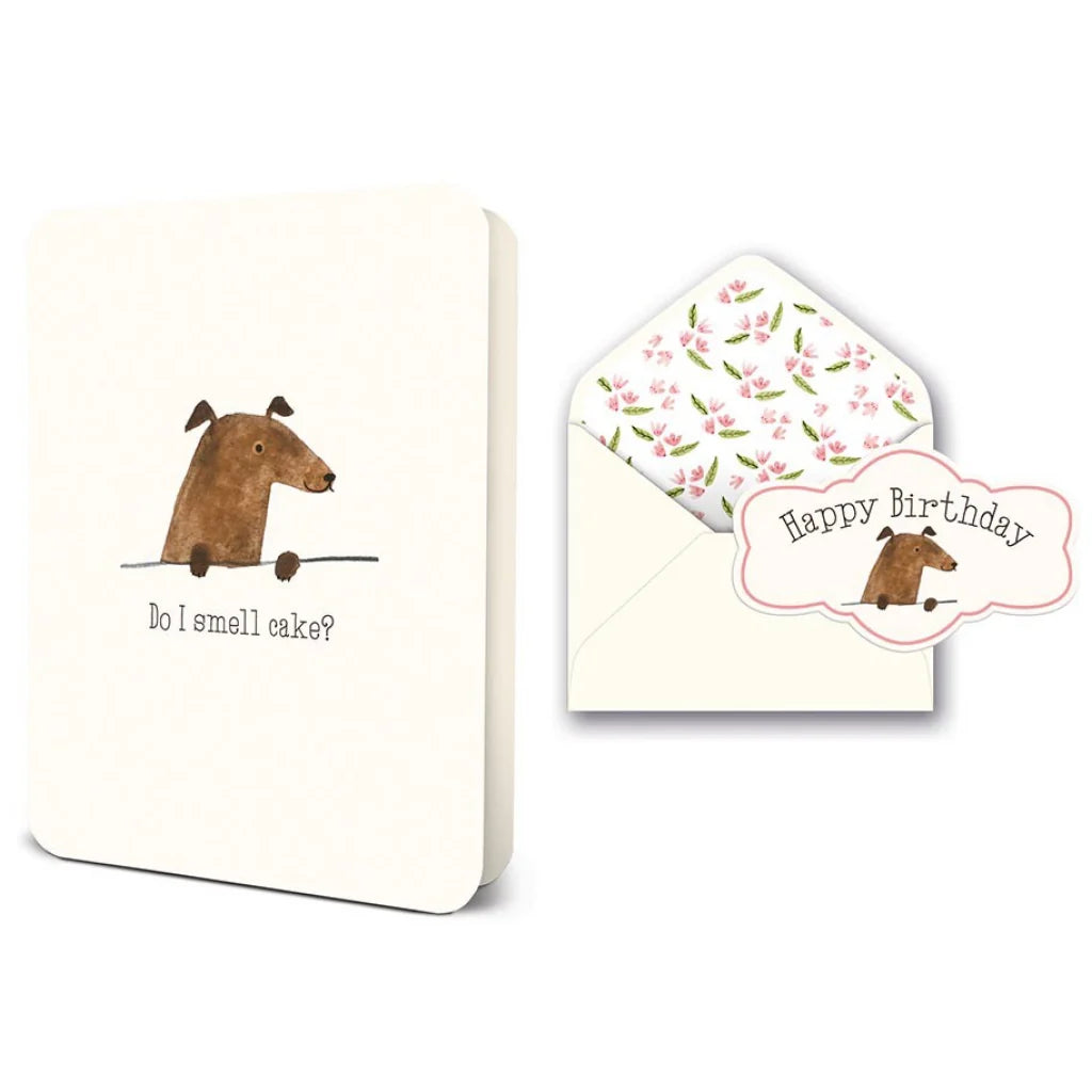 Do I Smell Cake Deluxe Birthday Greeting Card by Studio Oh with matching envelope and decorative seal